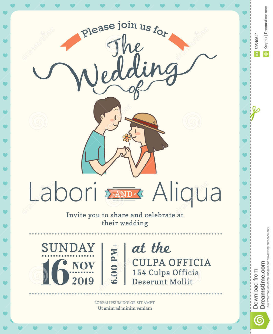 Wedding Invitation Card Template With Cute Groom And Bride Stock in measurements 1065 X 1300