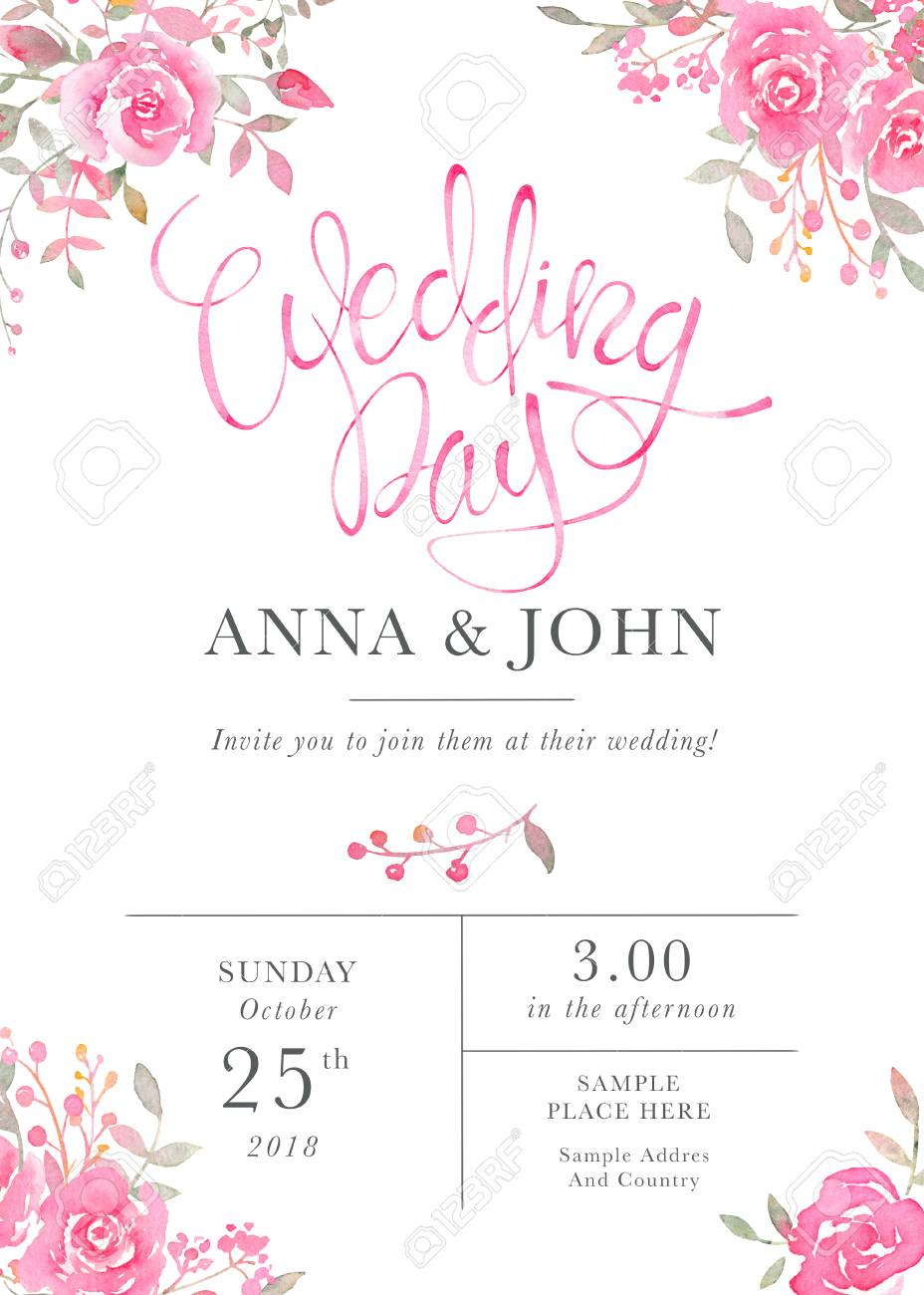 Wedding Invitation Card Template With Watercolor Rose Flowers for dimensions 928 X 1300