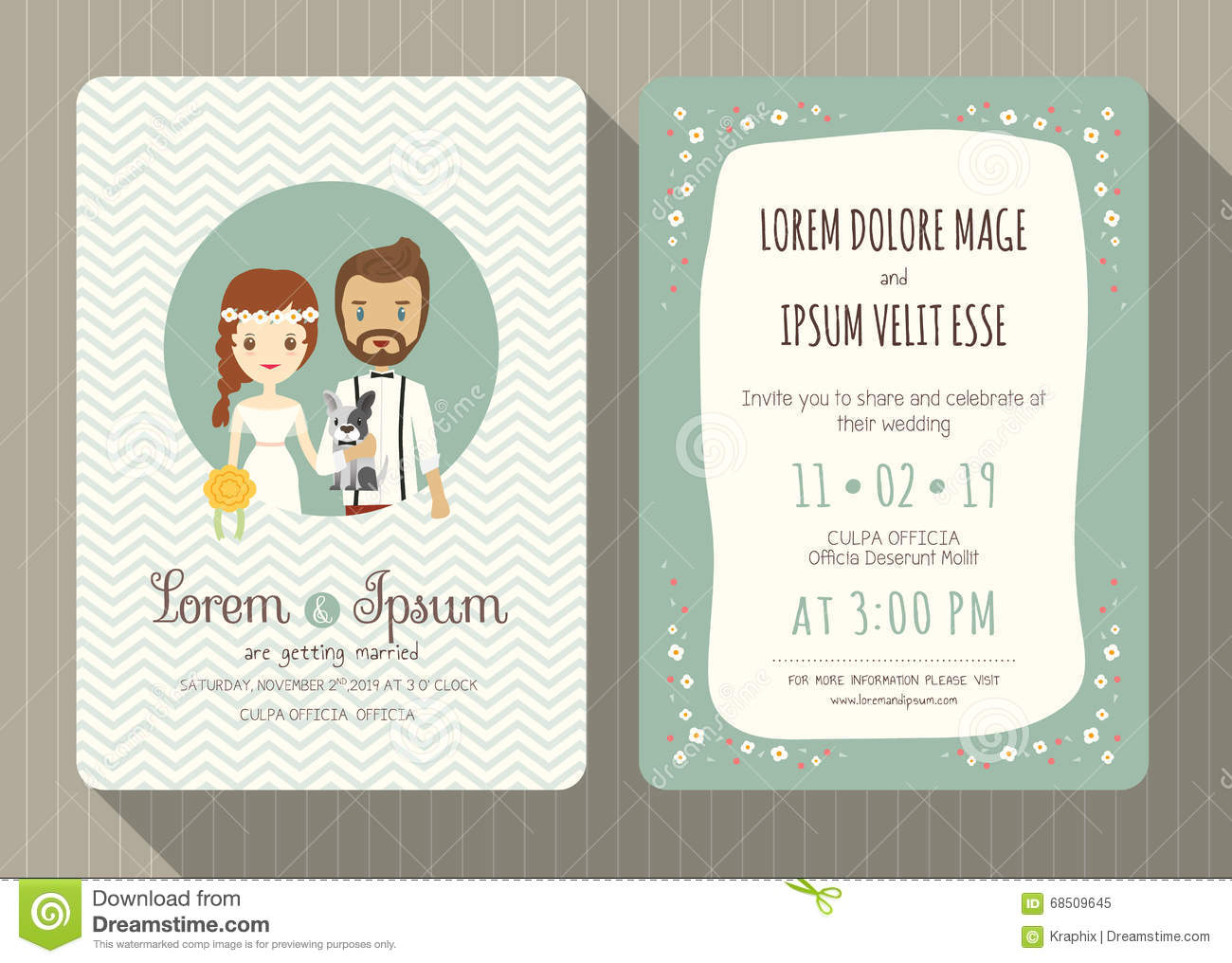 Wedding Invitation Card With Cute Groom And Bride Cartoon Stock throughout sizing 1300 X 1016