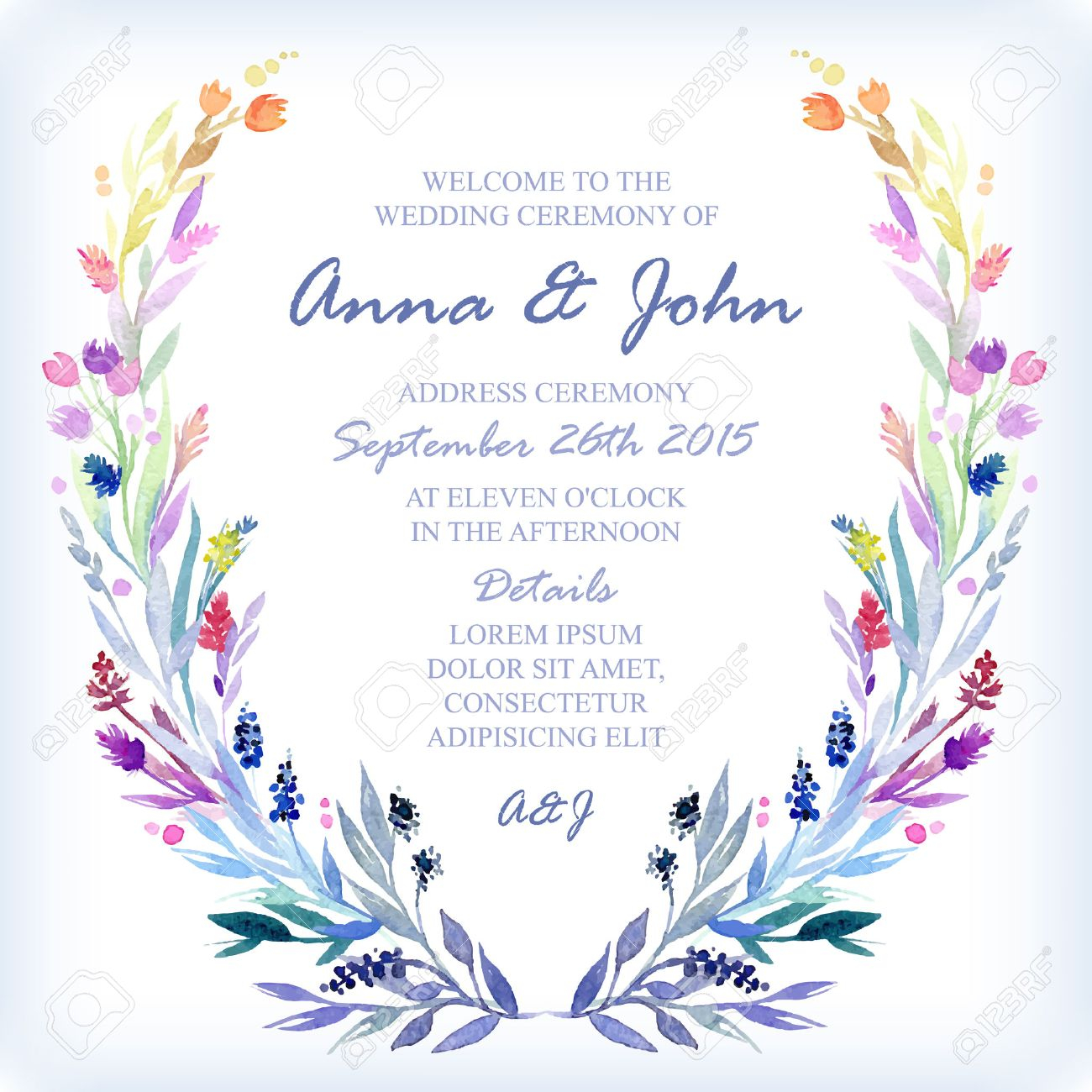 Wedding Invitation Design Template With Watercolor Floral Frame with size 1300 X 1300