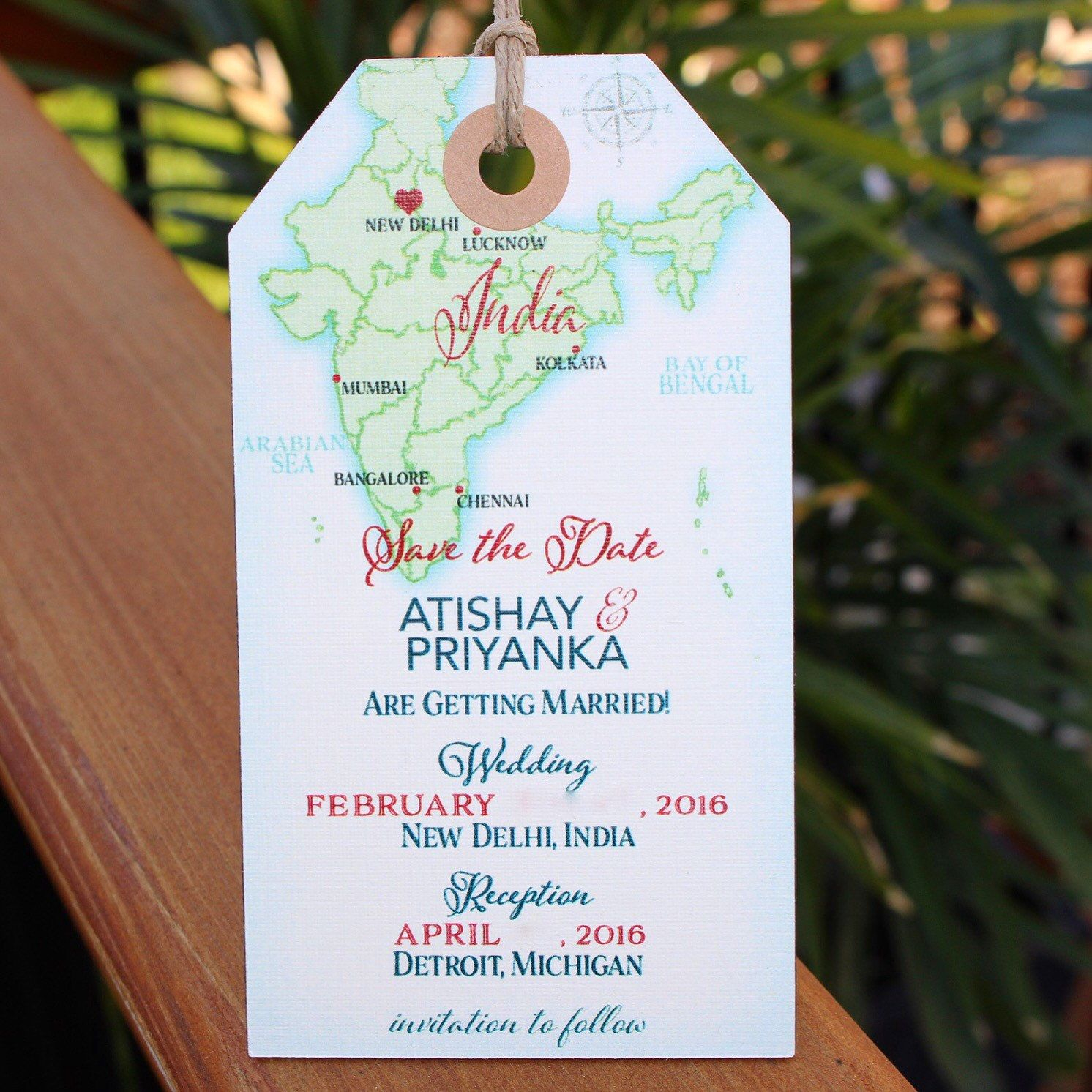 Wedding Invitation India Map Save The Date Luggage Tag Magnet in sizing 1492 X 1492