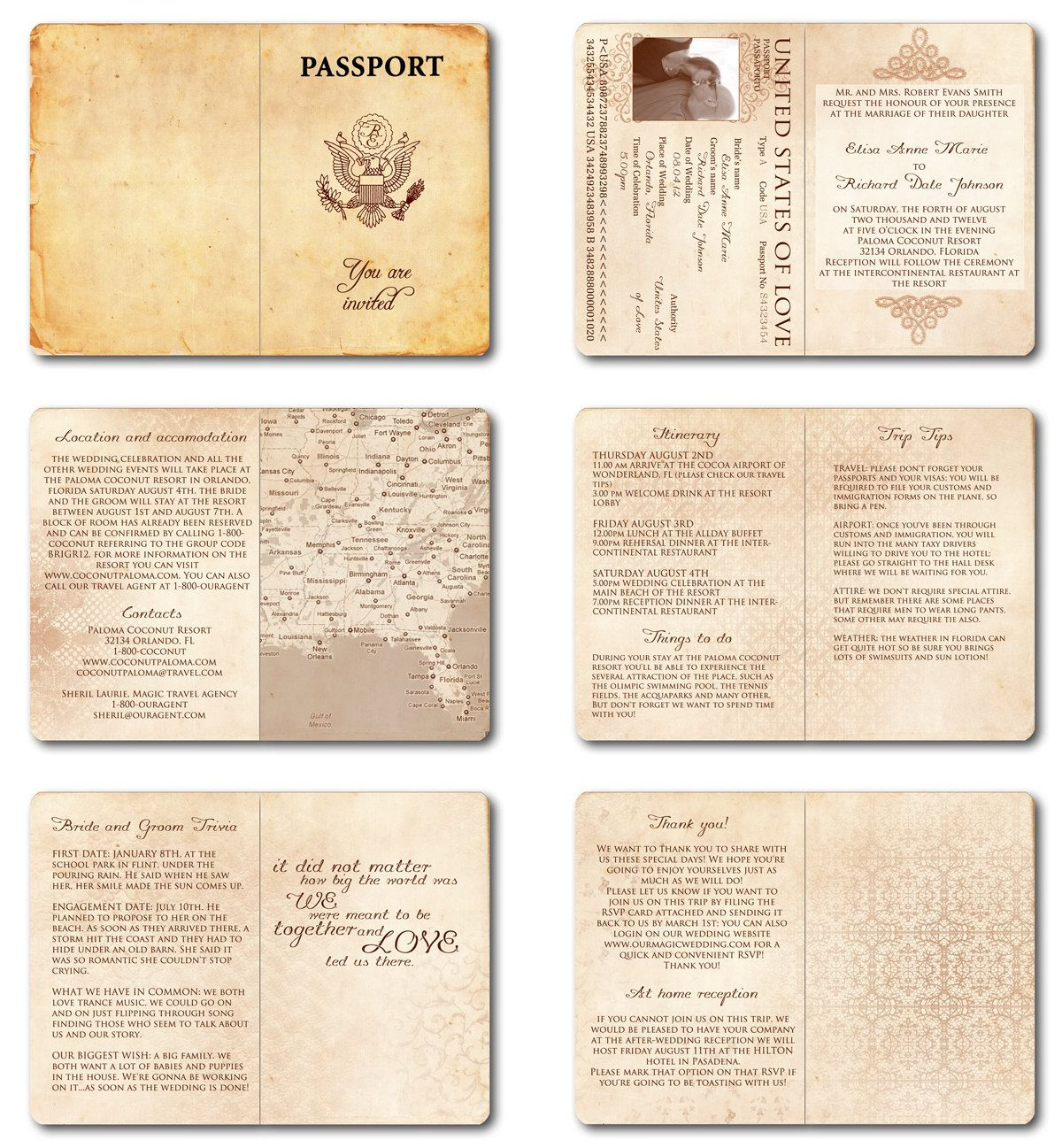 Wedding Invitation Passport Printable Template Vintage Passport 6 inside dimensions 1200 X 1297