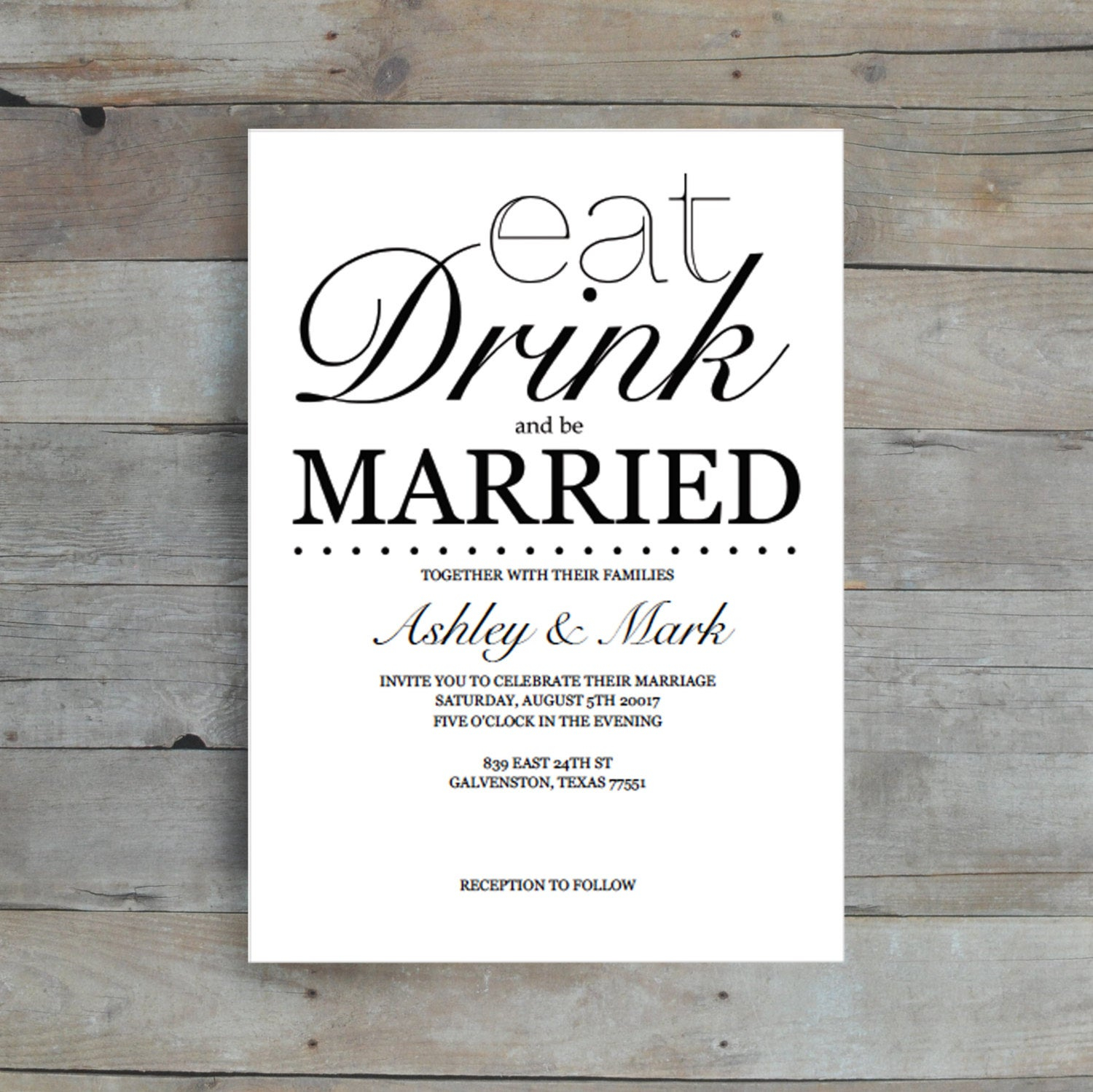 Wedding Invitation Template Eat Drink And Be Married Wedding Etsy inside proportions 1500 X 1499