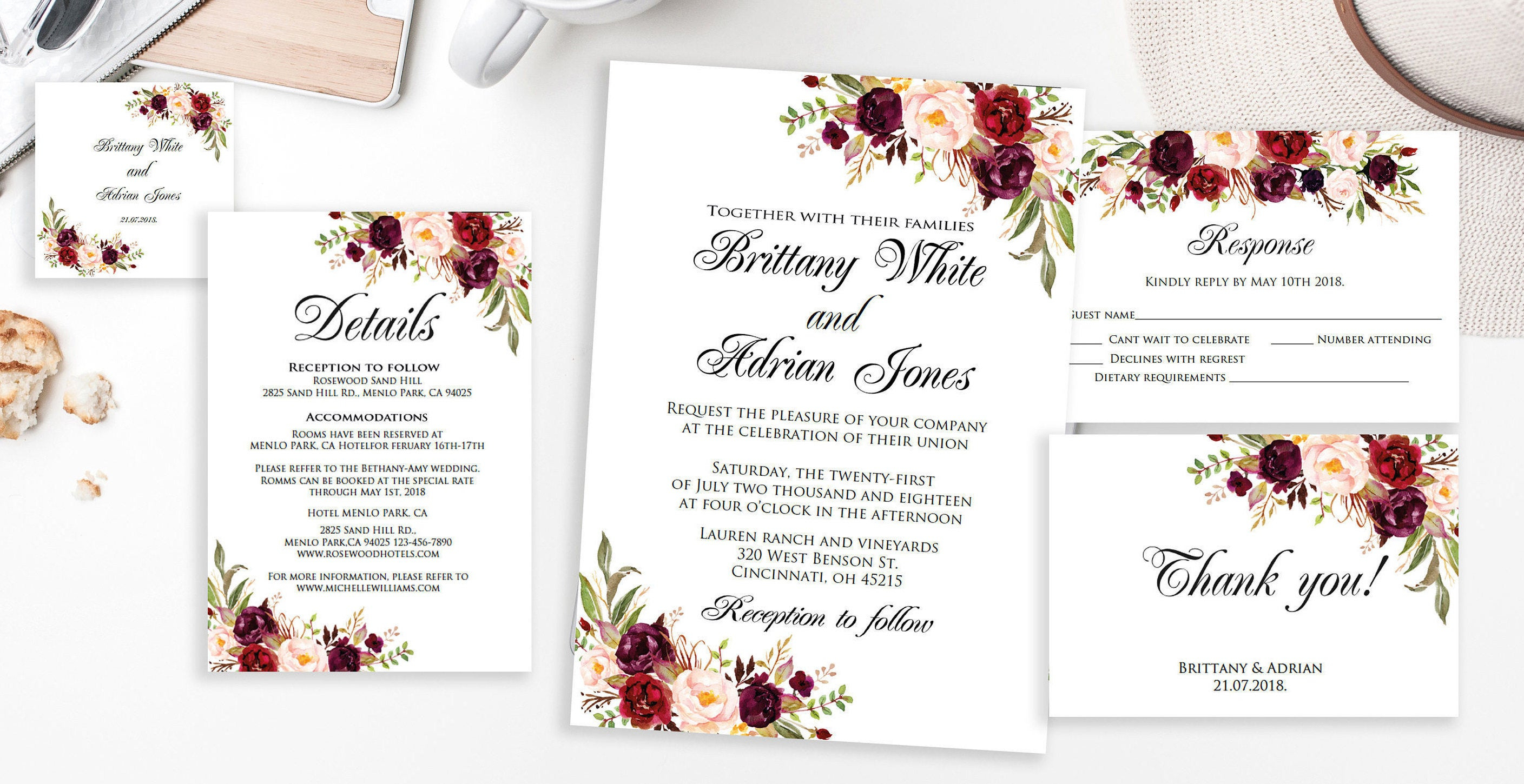 Wedding Invitation Template Marsala Wedding Invitation Etsy inside sizing 2817 X 1450