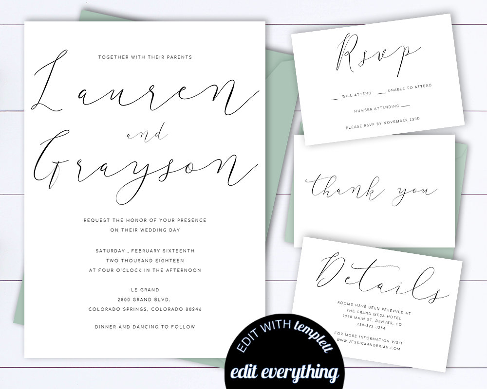 Wedding Invitation Template Modern Wedding Invitation Suite Etsy with measurements 1000 X 800