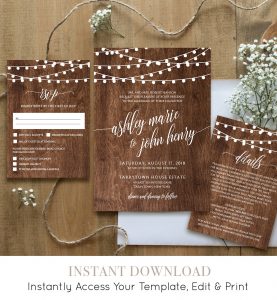 Wedding Invitation Template Printable Rustic Wood String Lights within proportions 1200 X 1300