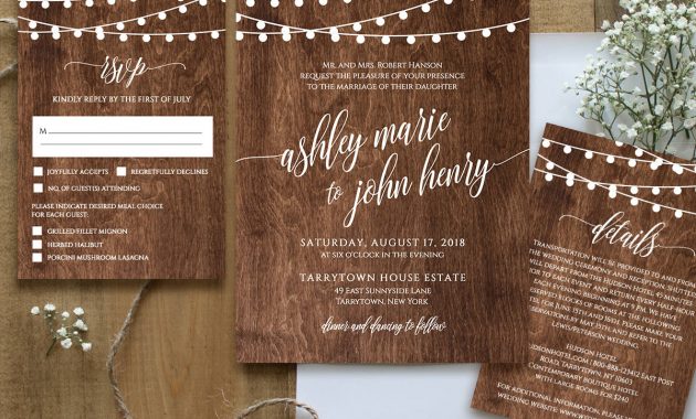 Wedding Invitation Template Printable Rustic Wood String Lights within proportions 1200 X 1300