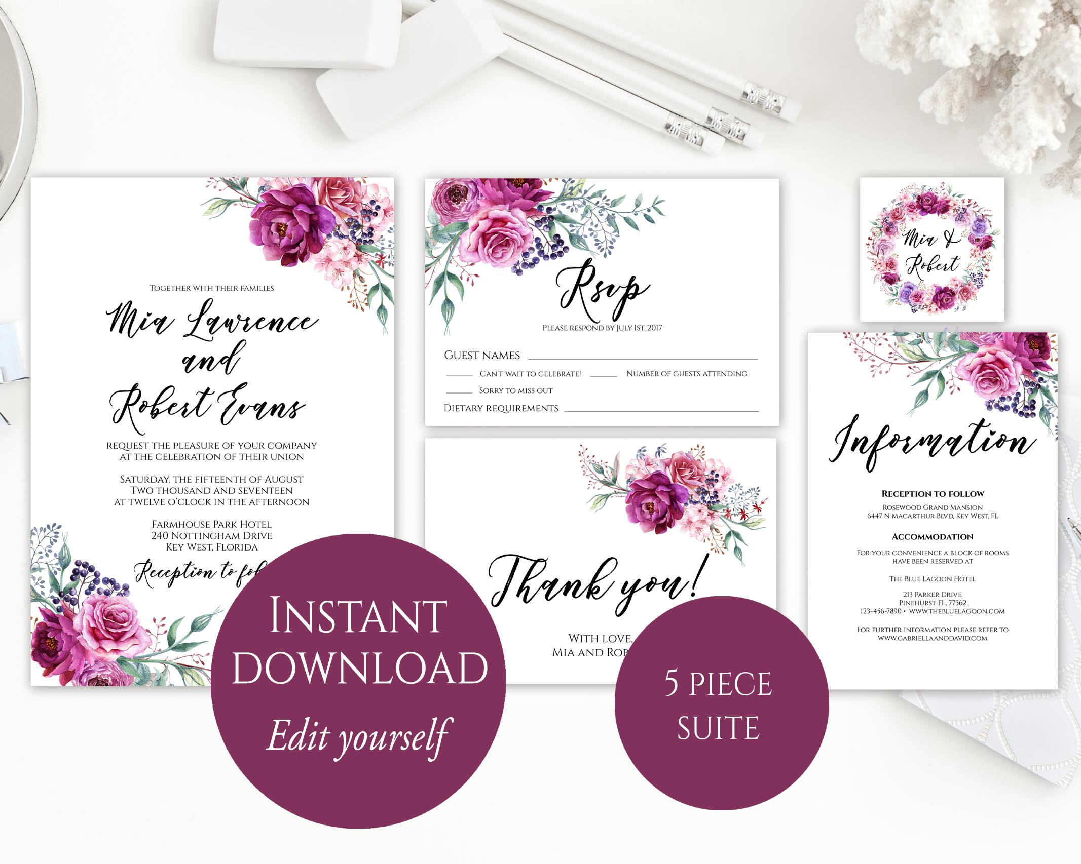 Wedding Invitation Template Purple Wedding Invitation Etsy for measurements 2133 X 1706