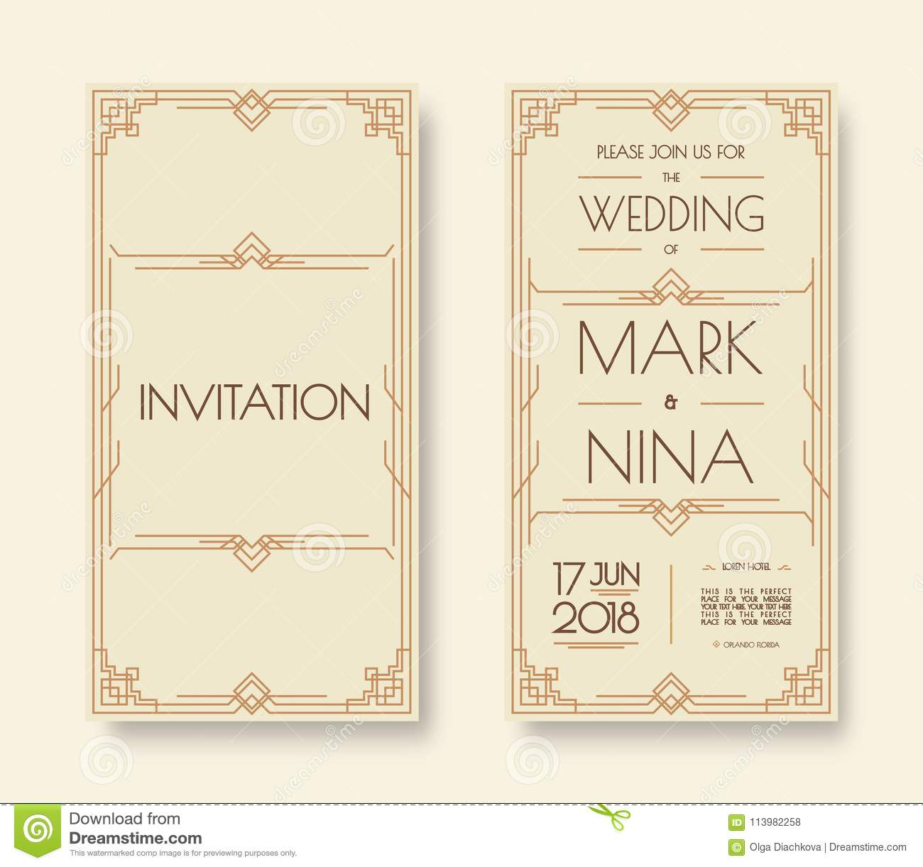 Wedding Invitation Template Set Art Deco And Arabic Line Style With for measurements 1300 X 1221