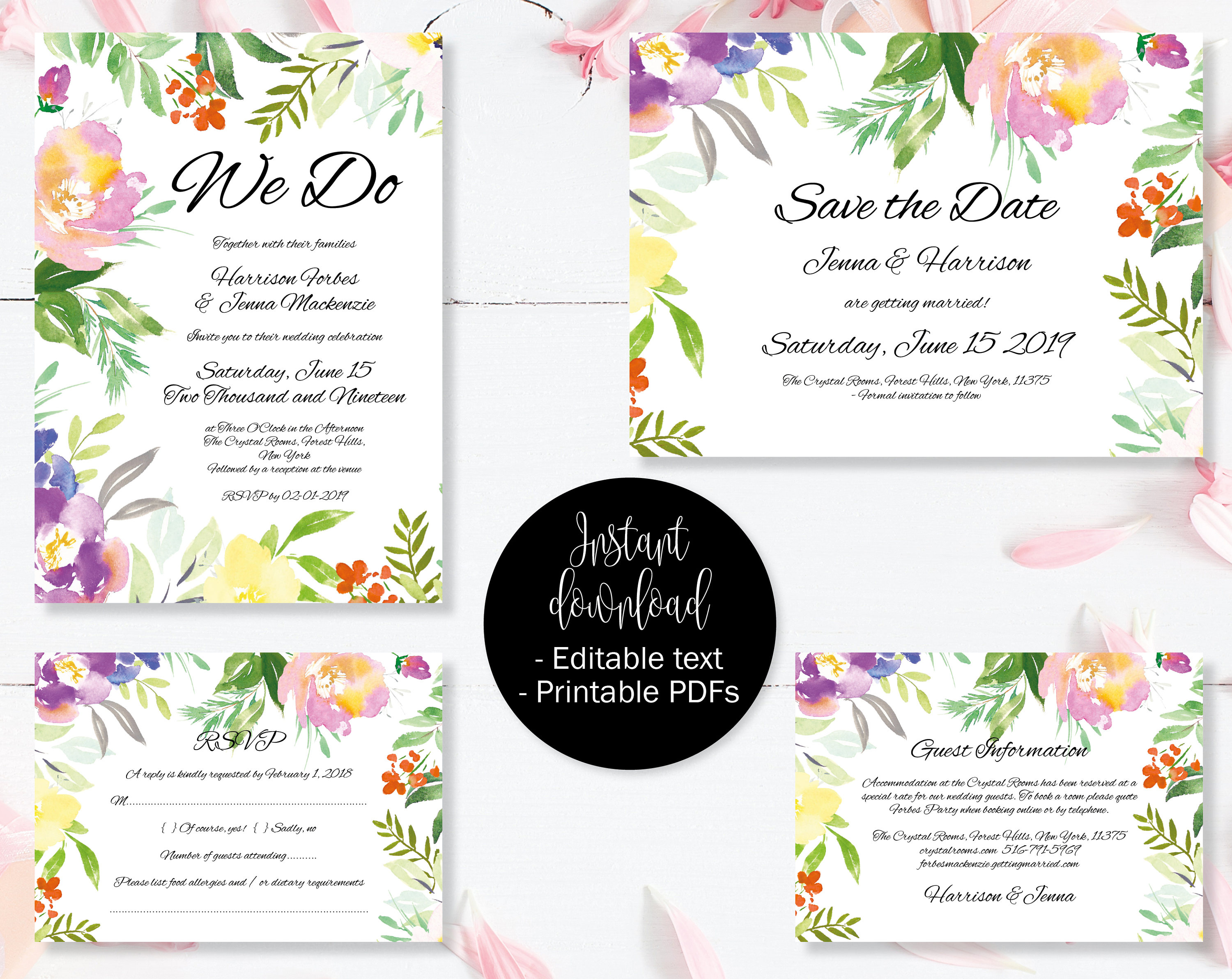 Wedding Invitation Template Set Save The Date Invite Rsvp Guest Information Editable Printable Wedding Templates Border 7 Seta 7 intended for measurements 3000 X 2386