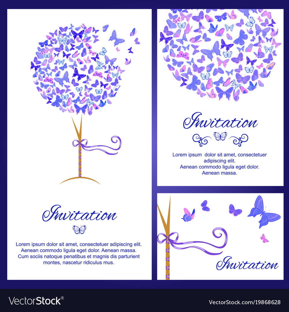 Wedding Invitation Template Set With Butterflies Vector Image pertaining to sizing 1000 X 1080