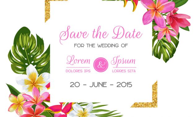 Wedding Invitation Template With Flowers Tropical Vector Image with regard to sizing 1000 X 1080