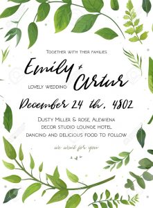 Wedding Invitation Template With Green Fern Leaves Design with regard to proportions 957 X 1300