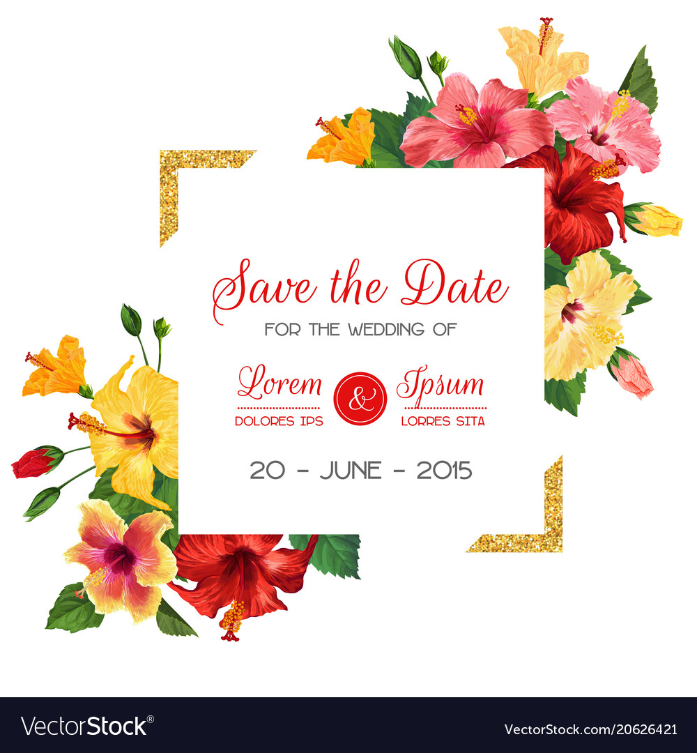 Wedding Invitation Template With Hibiscus Flowers Vector Image pertaining to proportions 1000 X 1080