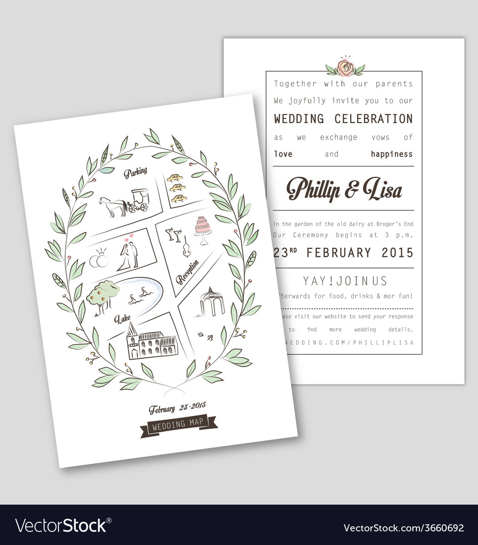 Wedding Invitation Template With Map Royalty Free Vector for size 947 X 1080