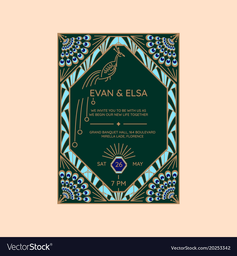 Wedding Invitation Template With Peacock Vector Image throughout size 1000 X 1080