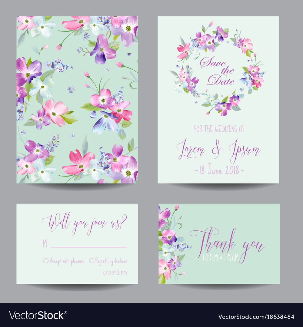 Wedding Invitation Template With Spring Flowers Vector Image throughout proportions 1000 X 1080