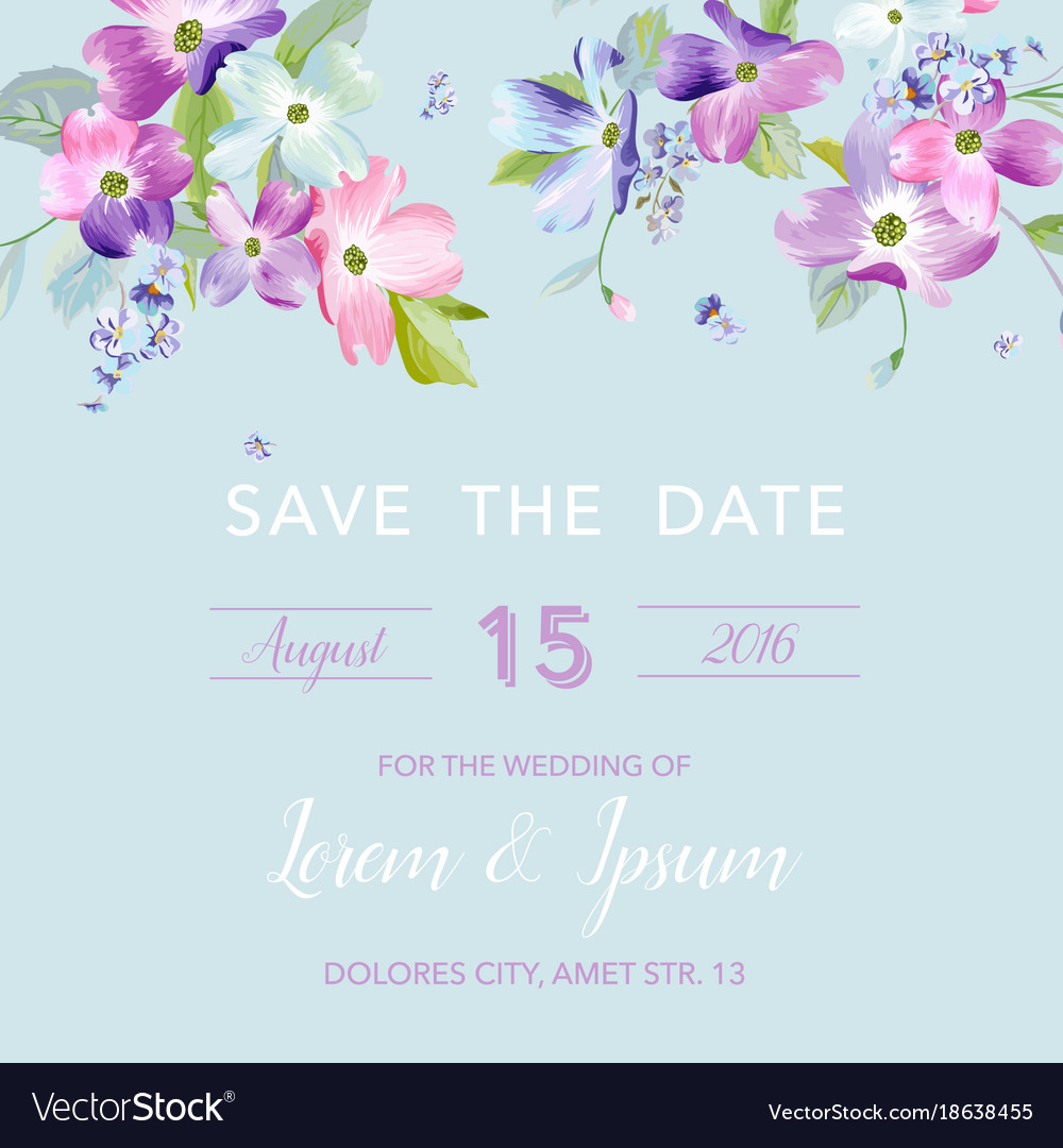 Wedding Invitation Template With Spring Flowers Vector Image with dimensions 1000 X 1080