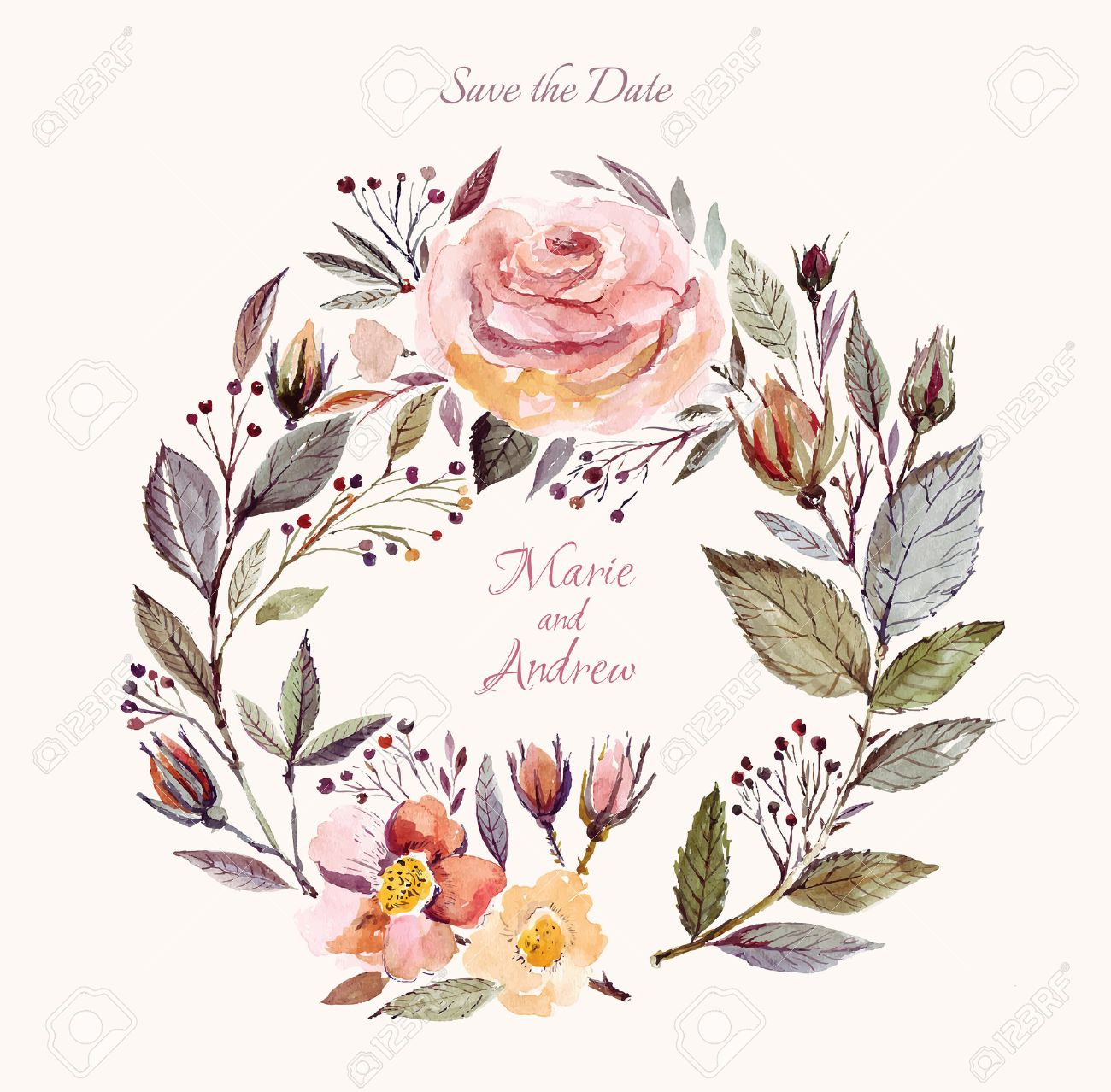 Wedding Invitation Template With Watercolor Floral Wreath Beautiful with regard to dimensions 1300 X 1278