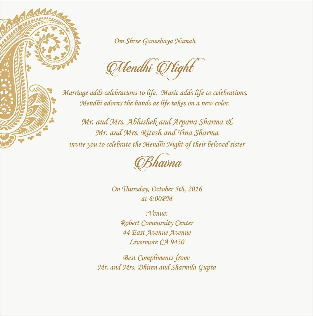 Wedding Invitation Wording For Mehndi Ceremony Mehndi Ceremony pertaining to measurements 1071 X 1081