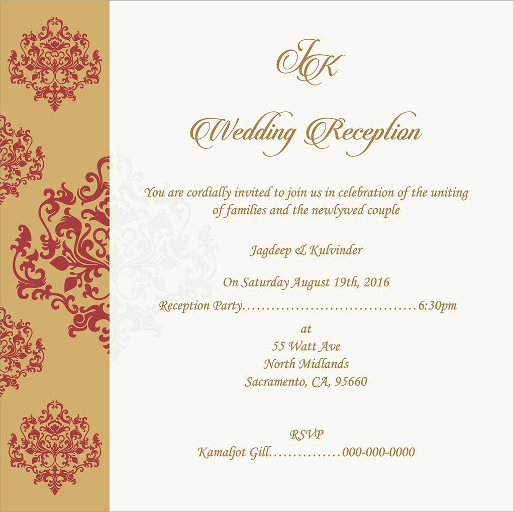 Indian Wedding Reception Invitation Templates Business Template Ideas