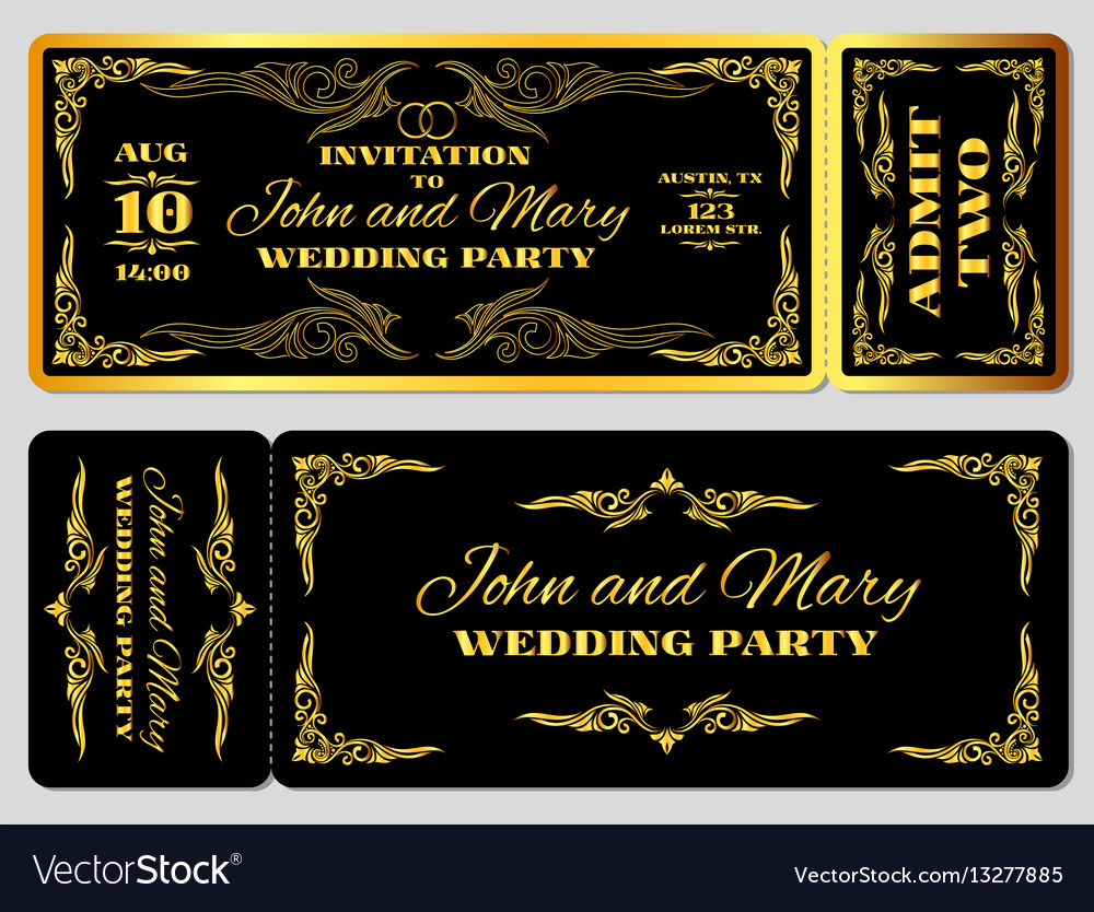 Wedding Party Invitation Template In Golden Black Vector Image inside proportions 1000 X 834