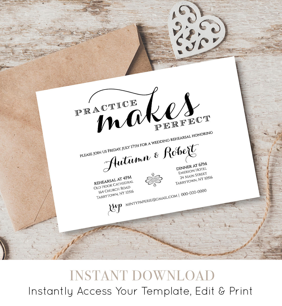 Wedding Rehearsal Dinner Invitation Template Instant throughout proportions 1200 X 1300