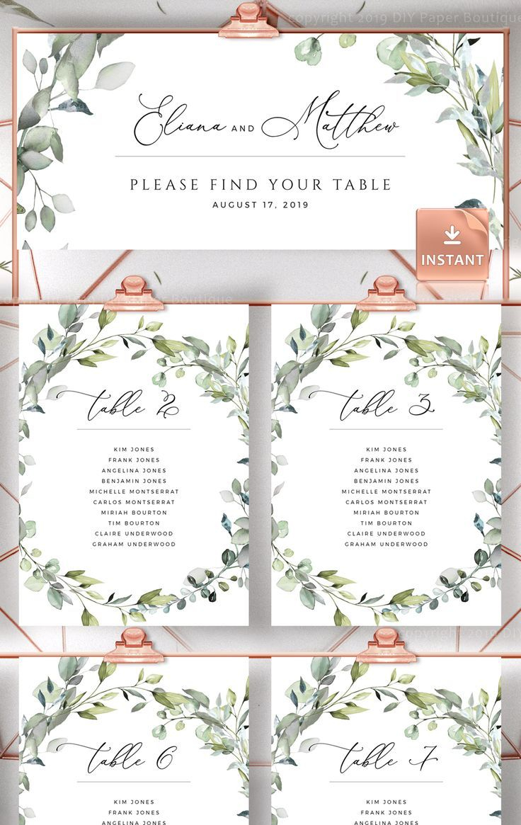 Wedding Seating Cards Find Your Table Greenery 3x5 4x6 5x7 Inch intended for measurements 736 X 1165