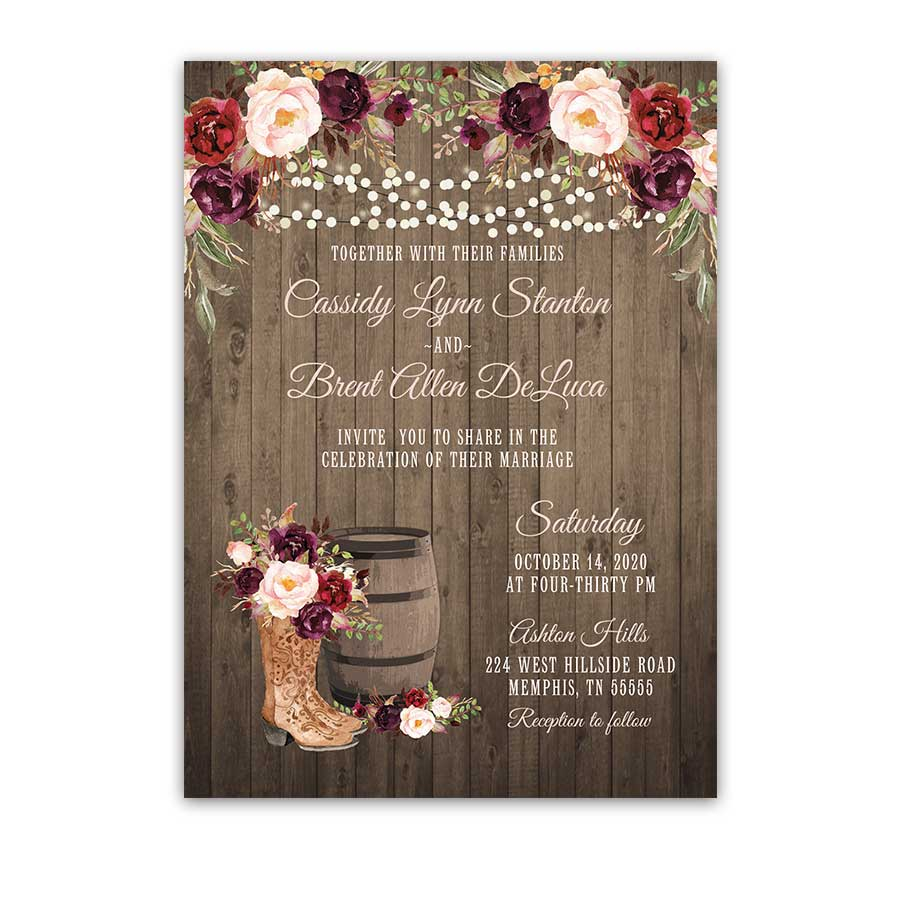 Western Wedding Invitation Cowgirl Boots Rustic Wine Blush Floral in dimensions 900 X 900