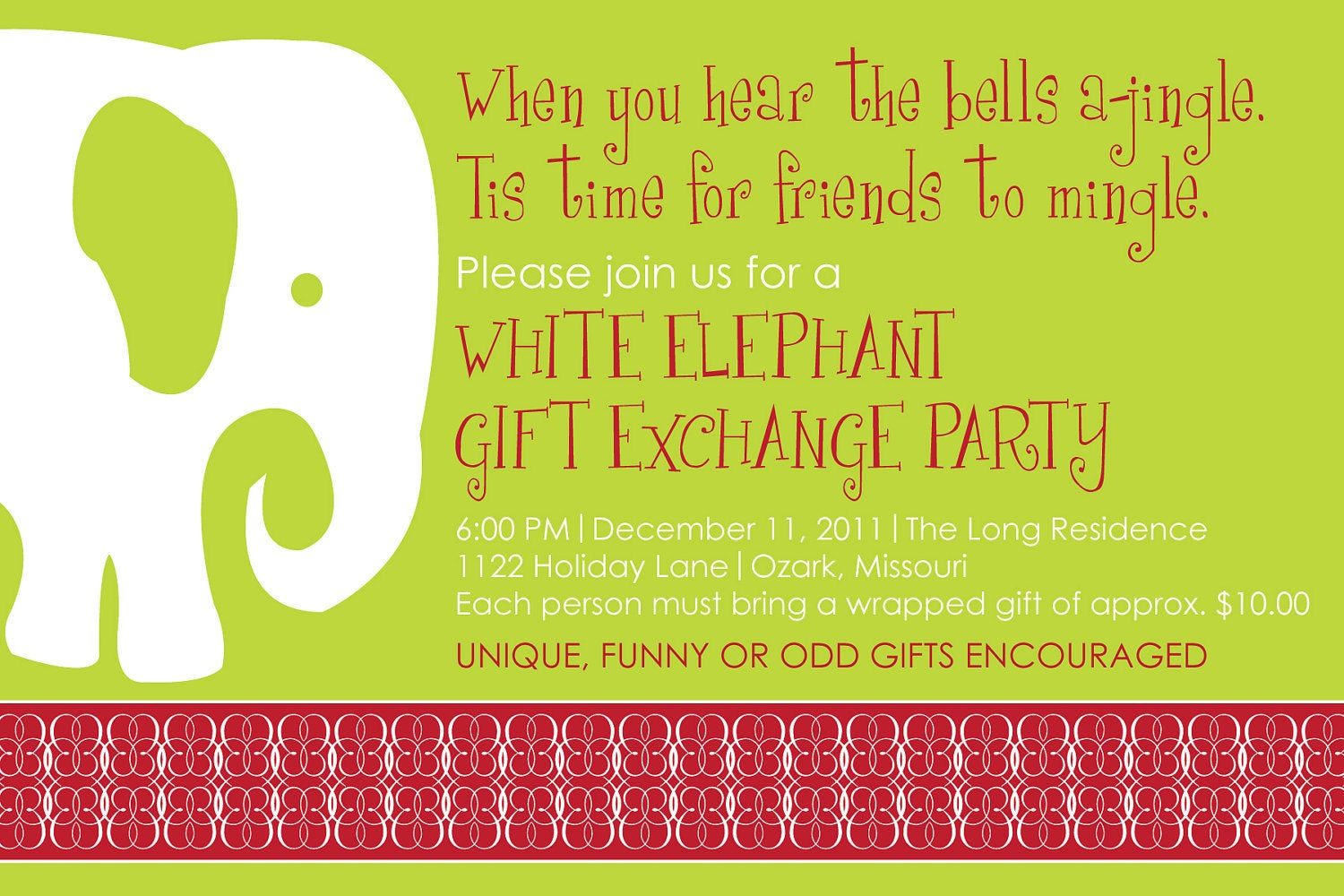 White Elephant Party Invitation Template with size 1500 X 1000