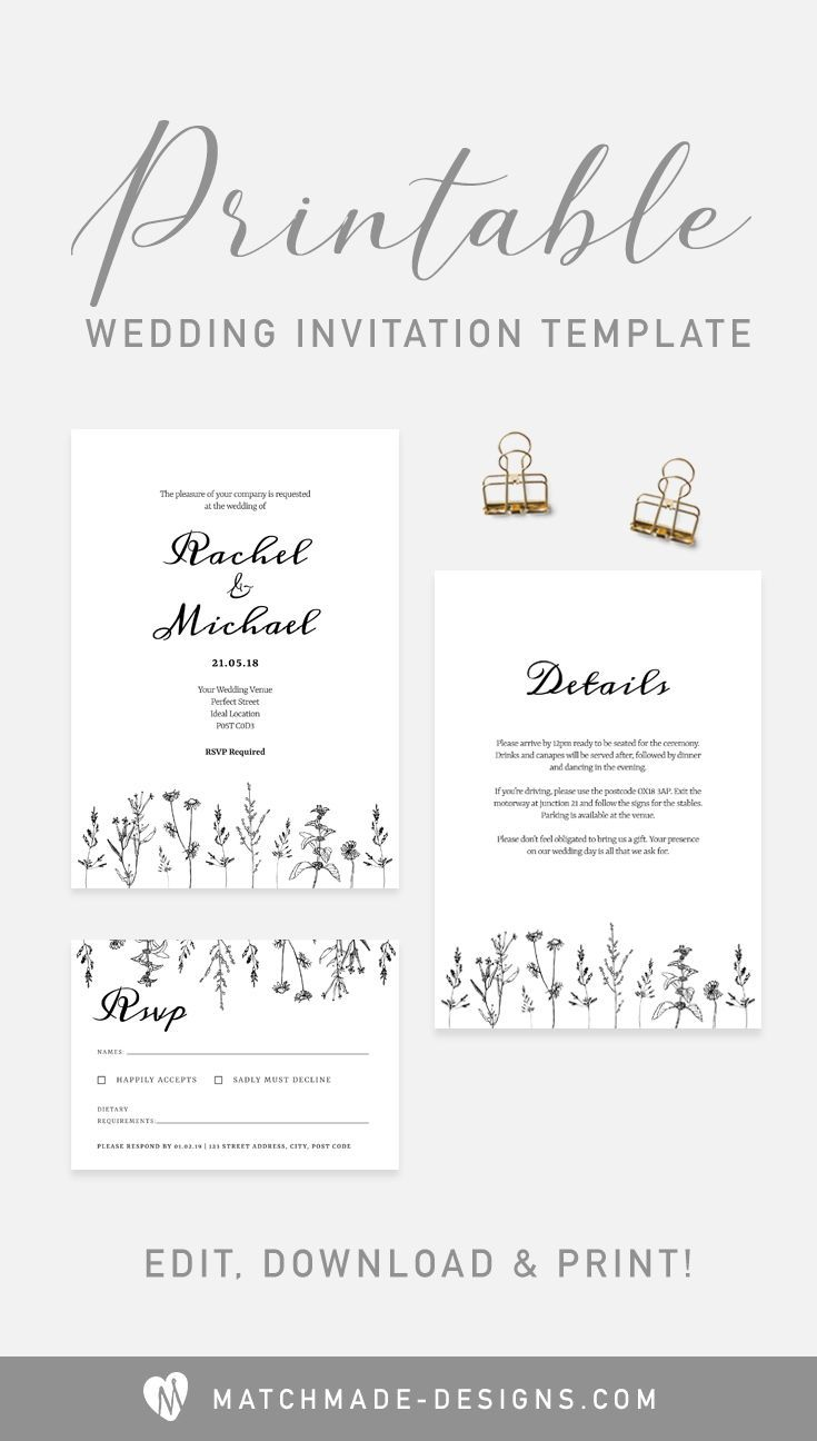 Wildflower Wedding Invitation Template Suite Printable Wedding within size 735 X 1296