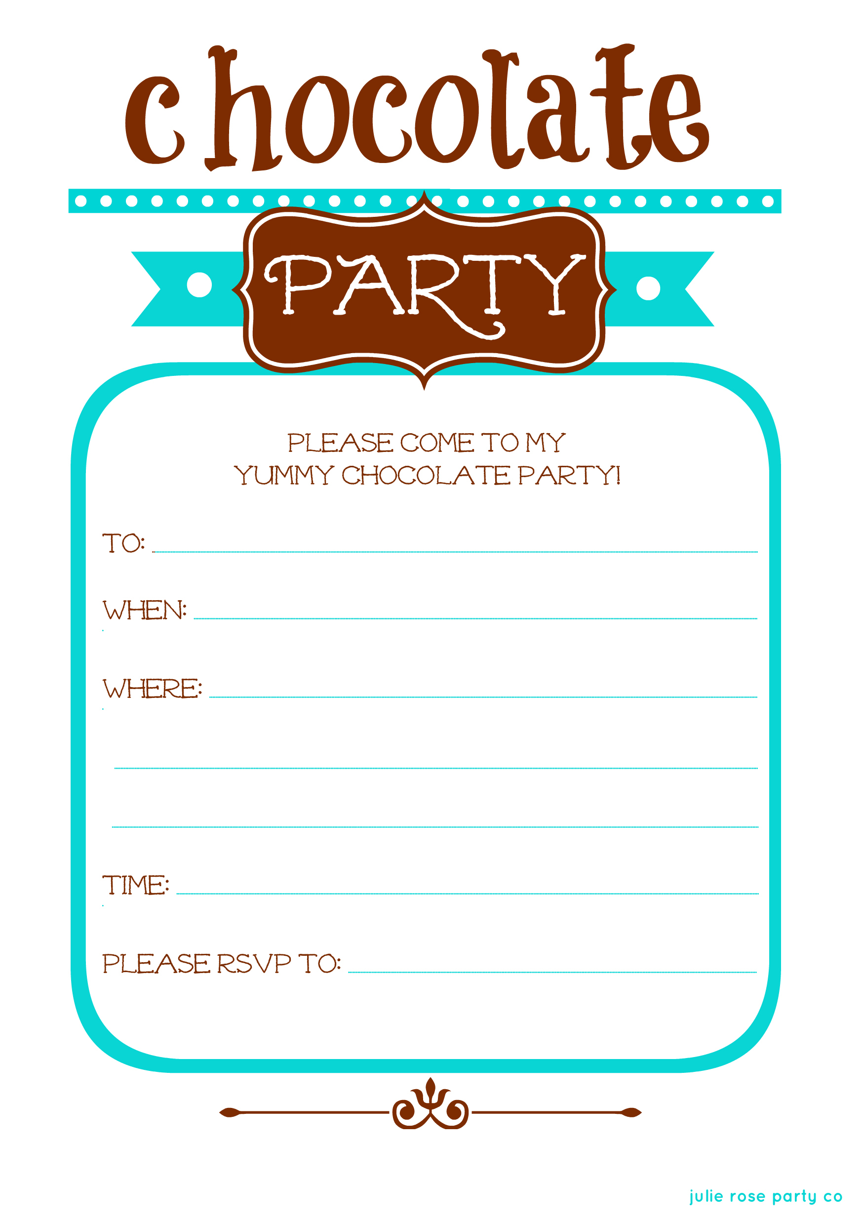 Winter Chocolate Party Free Invites And Tags Julie Rose Party Co in dimensions 1748 X 2480