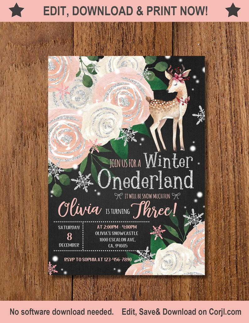 Winter Onederland Invitation Template Winter Onederland Etsy within proportions 794 X 1031