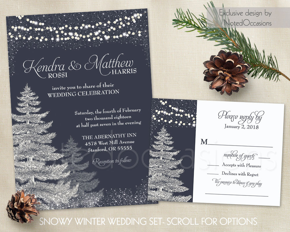 Winter Wedding Invitation Template Set Rustic Christmas Etsy with proportions 1000 X 800