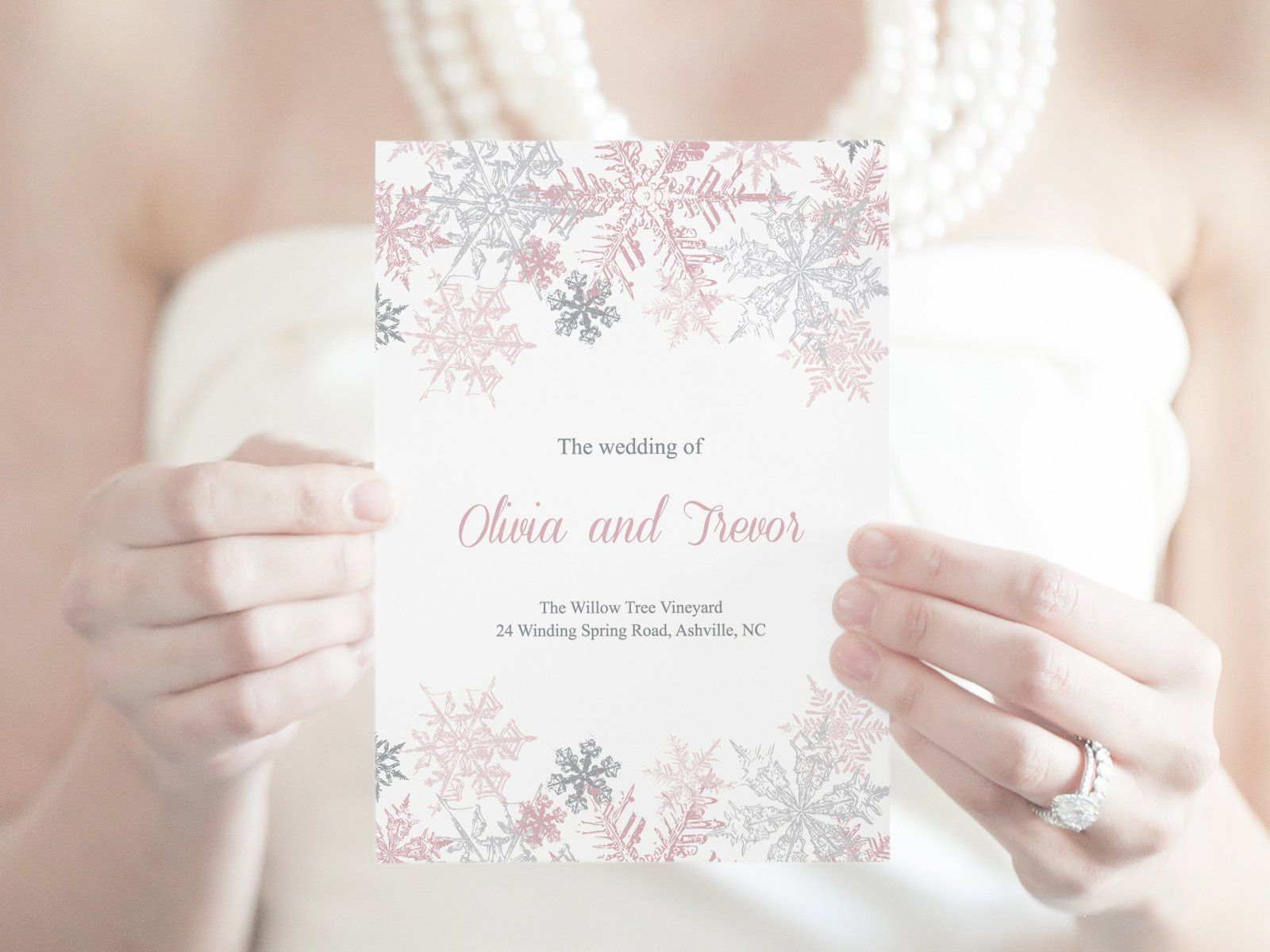 Winter Wedding Program Template Snowflakes Dusty Pink Silver Gray with regard to dimensions 1600 X 1200