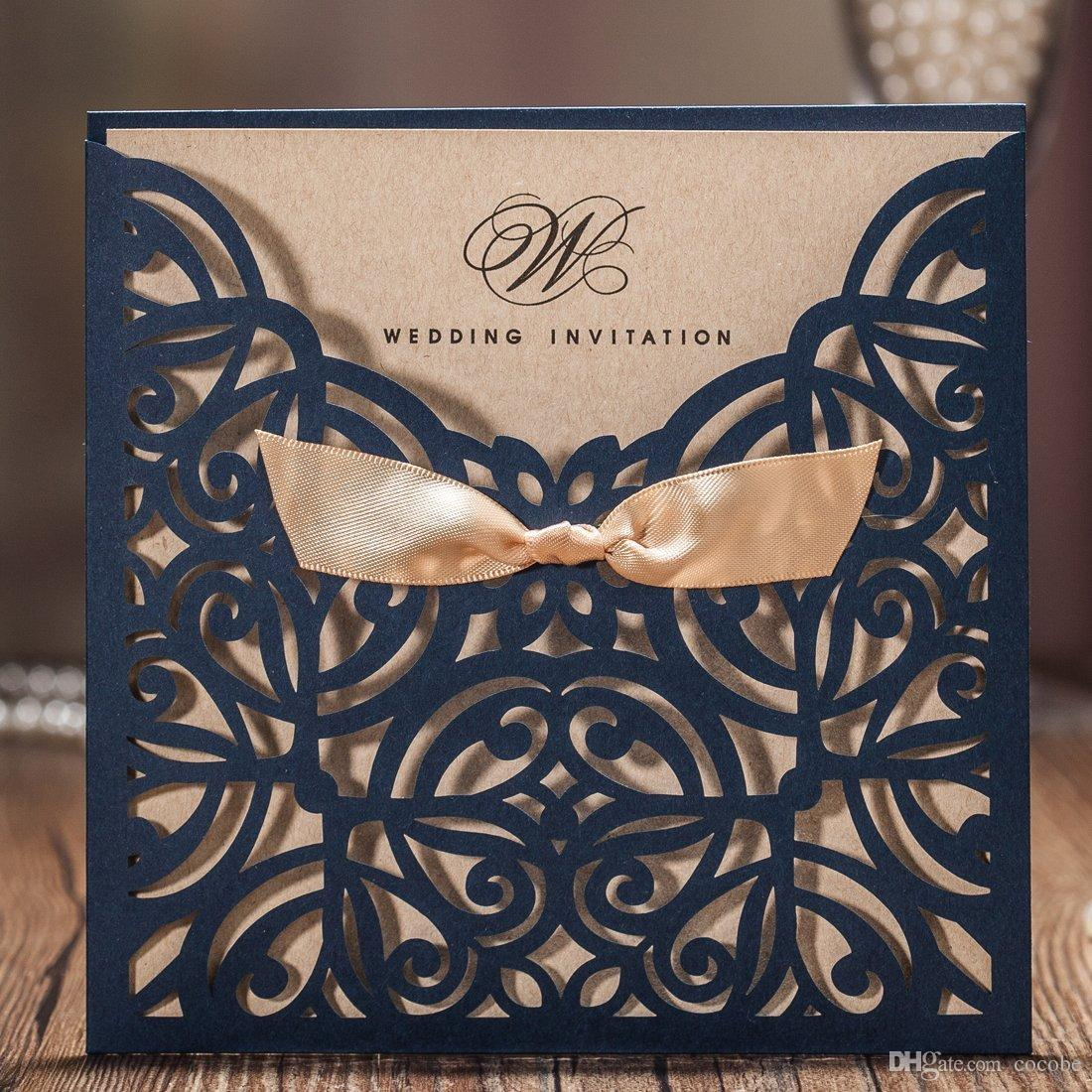 Wishmade Navy Blue Laser Cut Wedding Invitations Cards With Bowknot with regard to dimensions 1100 X 1100