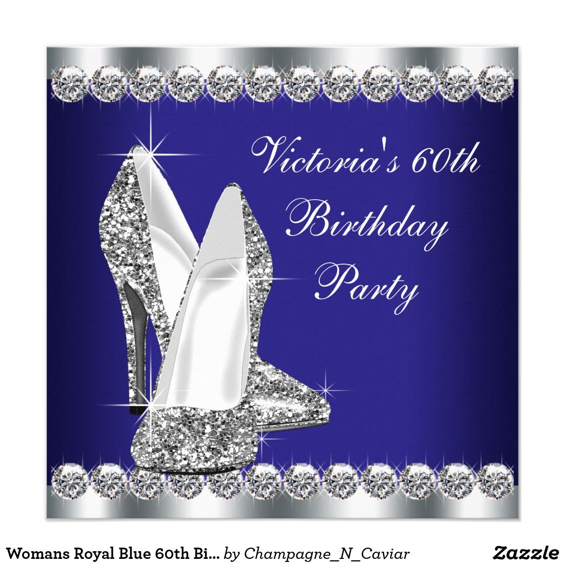 Womans Royal Blue 60th Birthday Party Invitation Zazzle within proportions 1106 X 1106