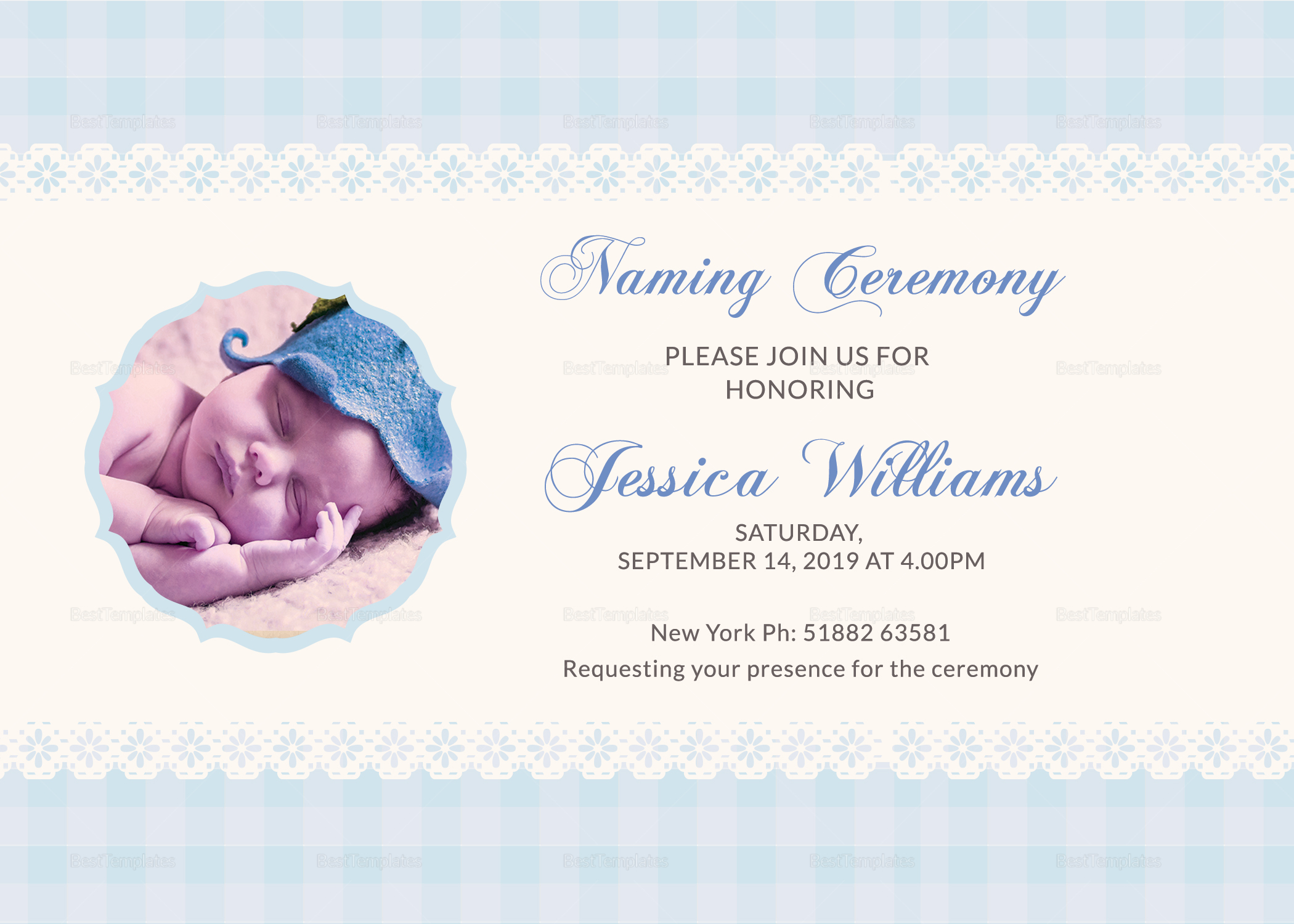 Wonderful Ba Naming Ceremony Invitation Card Design Template In for measurements 2100 X 1500