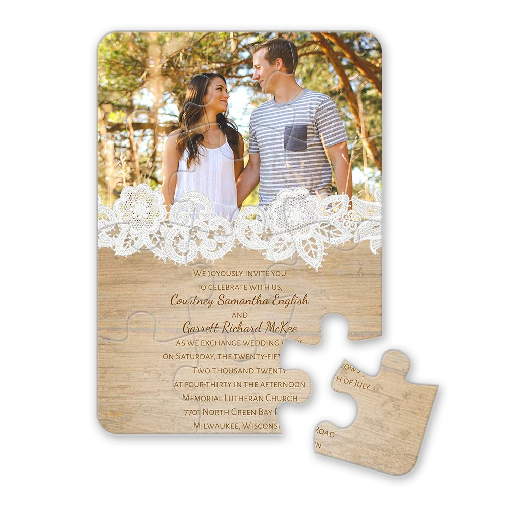 Wood And Lace Puzzle Invitation Invitations Dawn inside sizing 1000 X 1000