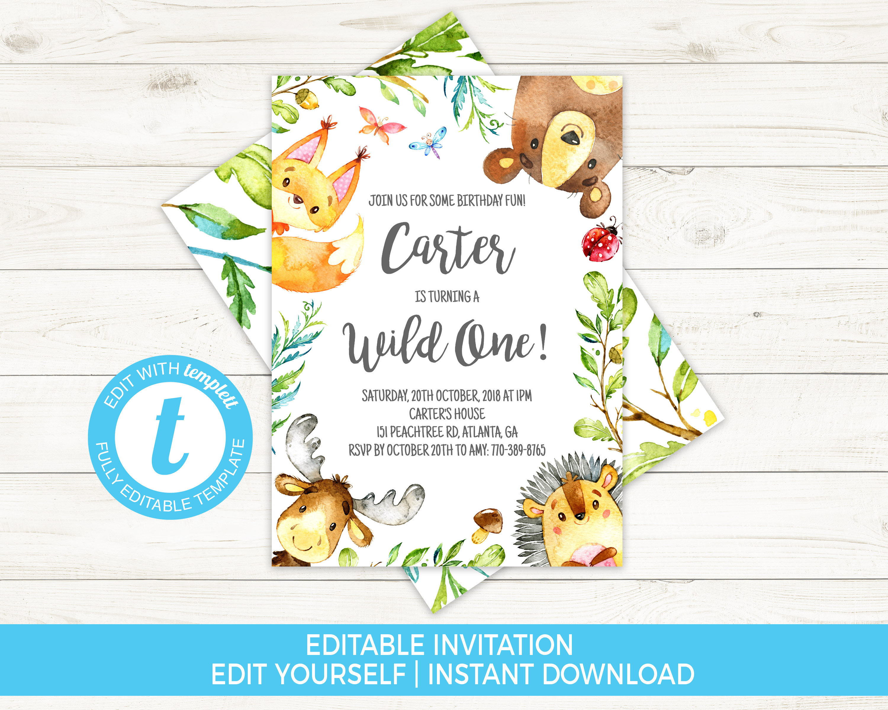 Woodland First Birthday Invitation Wild One Invite Boy 1st Etsy inside dimensions 3000 X 2400