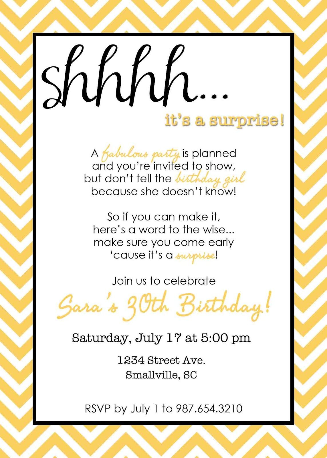 Wording For Surprise Birthday Party Free Printable Birthday for proportions 1143 X 1600