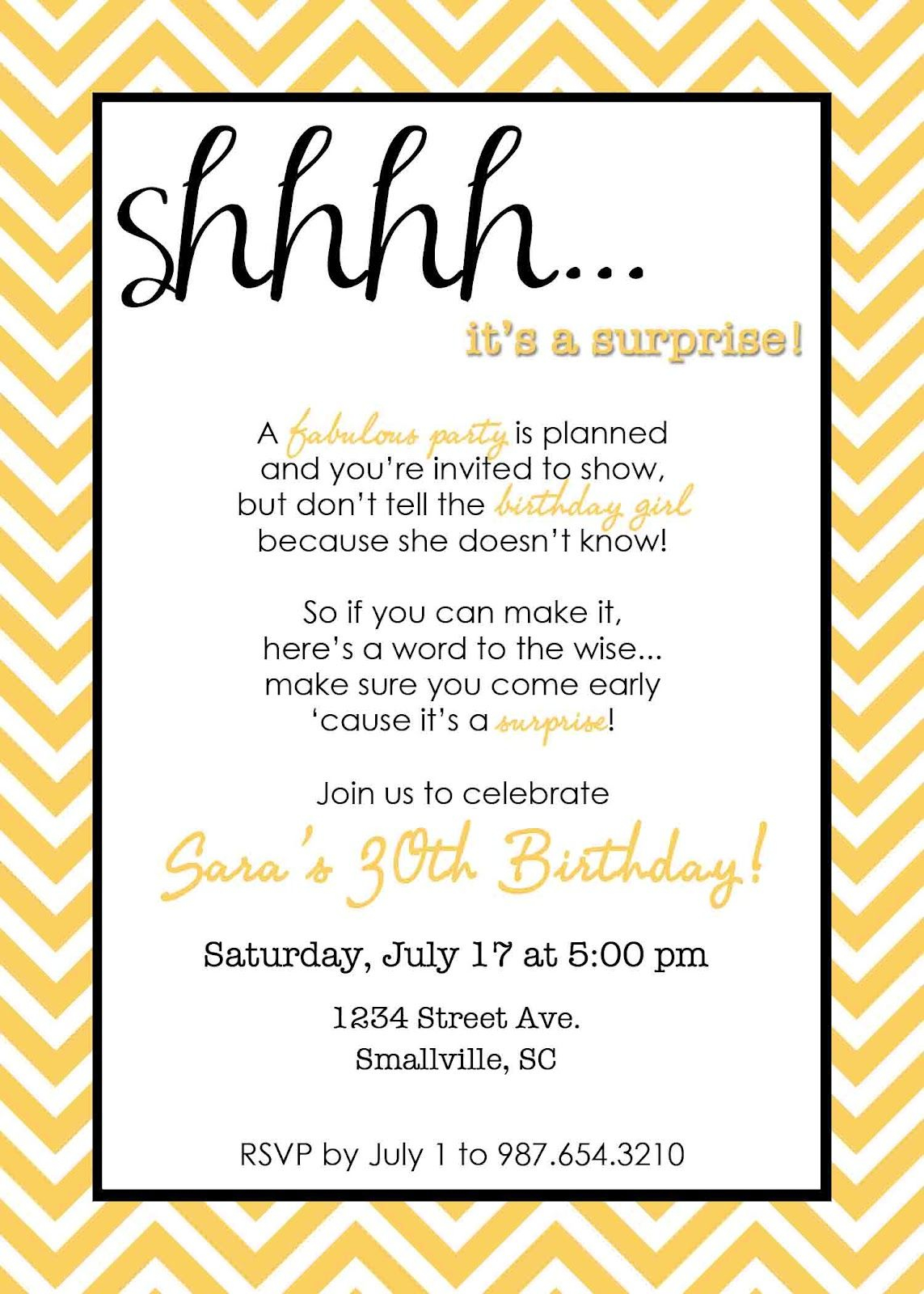 Wording For Surprise Birthday Party Free Printable Birthday intended for measurements 1143 X 1600