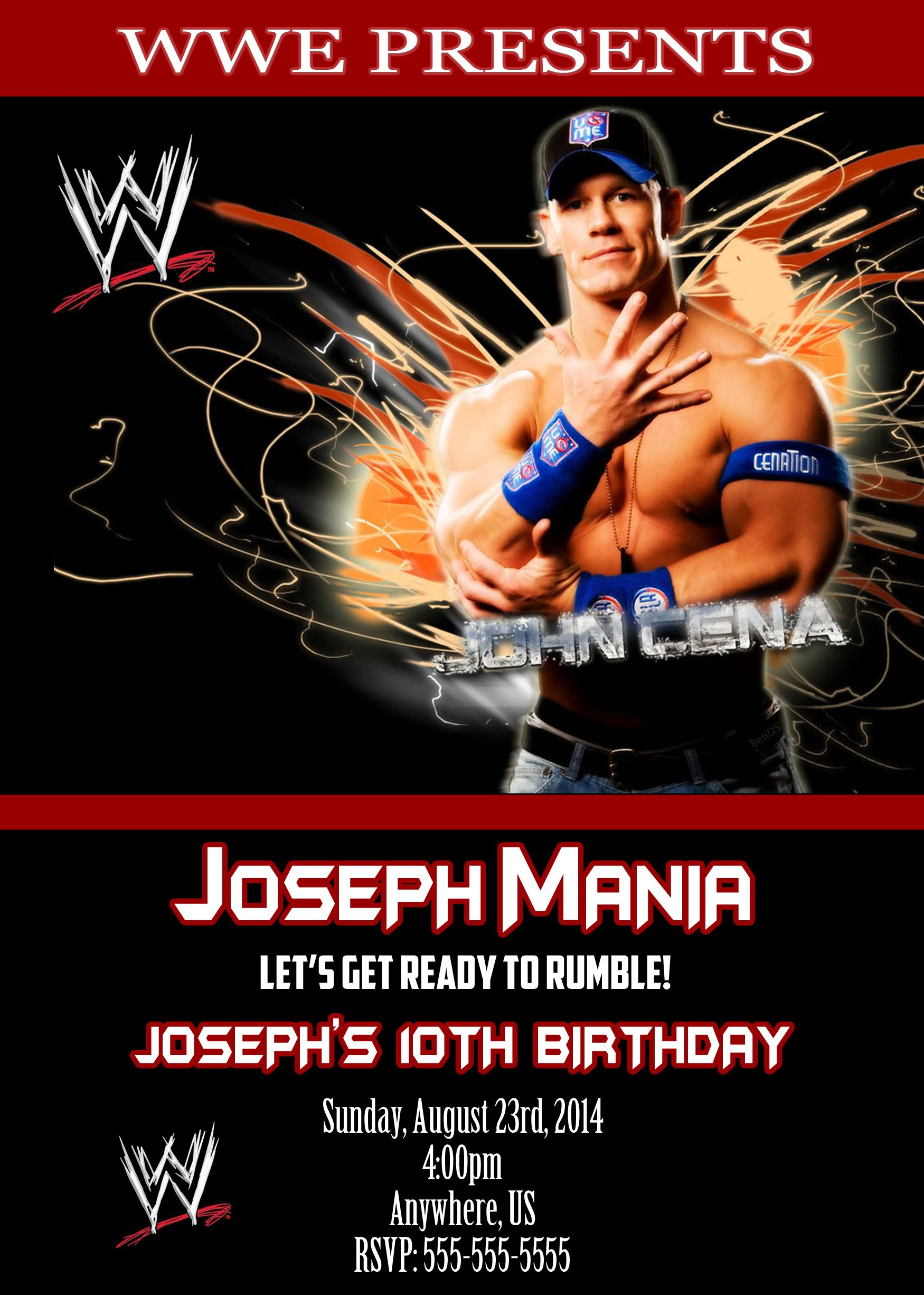 Wwe John Cena Birthday Party Invitations 899 Boys Birthday within measurements 1750 X 2450