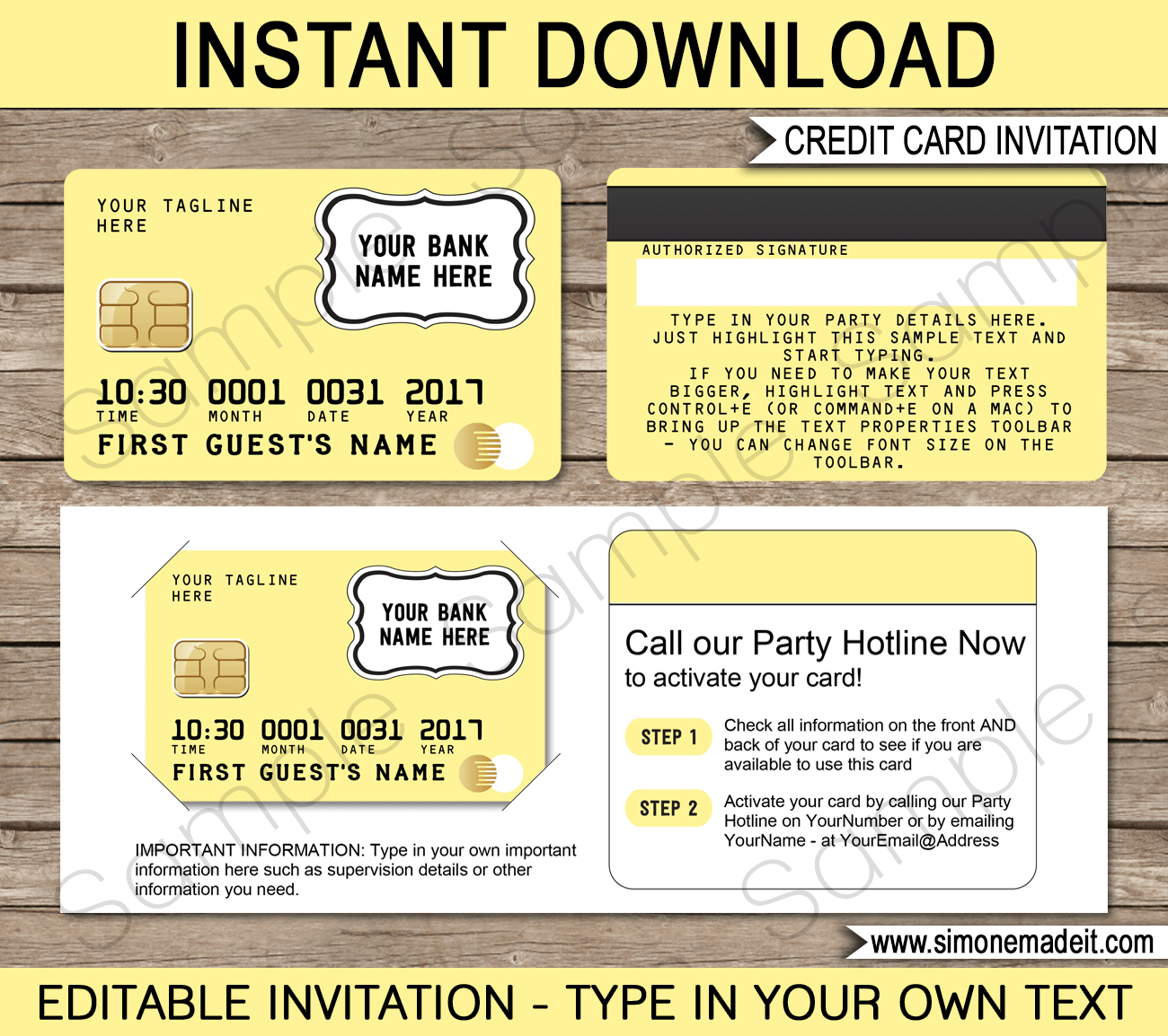 Yellow Credit Card Invitations Mall Scavenger Hunt Invitations in size 1300 X 1154