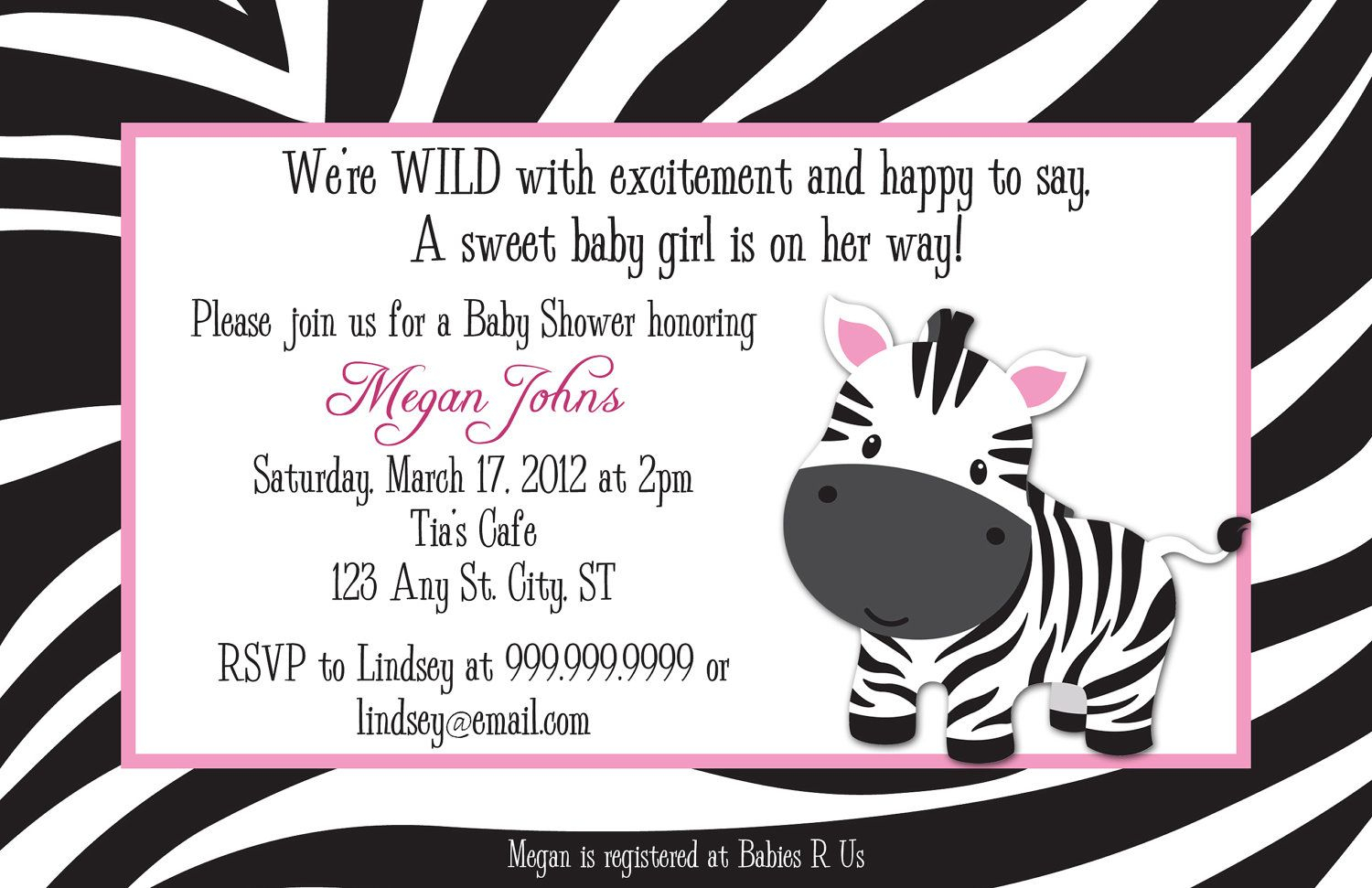 Zebra Digital Ba Shower Or Birthday Invitation You Print throughout dimensions 1500 X 971